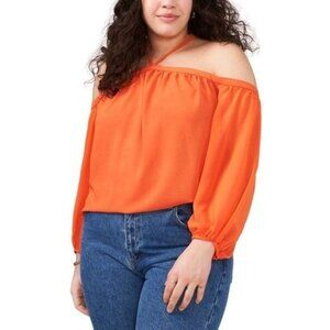 AD-2409 1.state Trendy Plus Size Cold-Shoulder Blouse Orange Size 1X